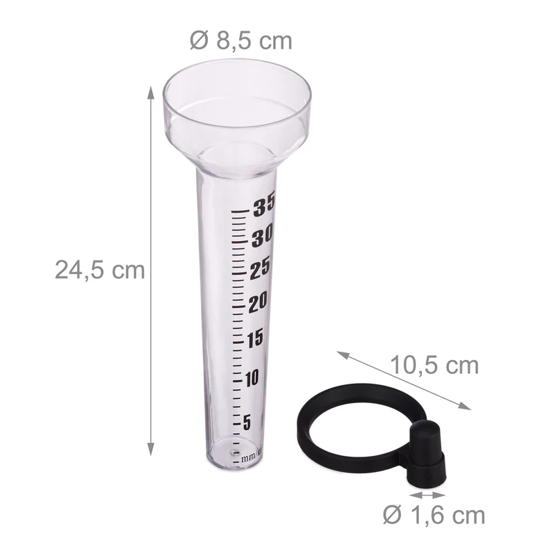 Lot de 2 pluviomètres jardin affichage lisible 24,5 x 10,5 x 8,5 cm en plastique transparent 13_0004782