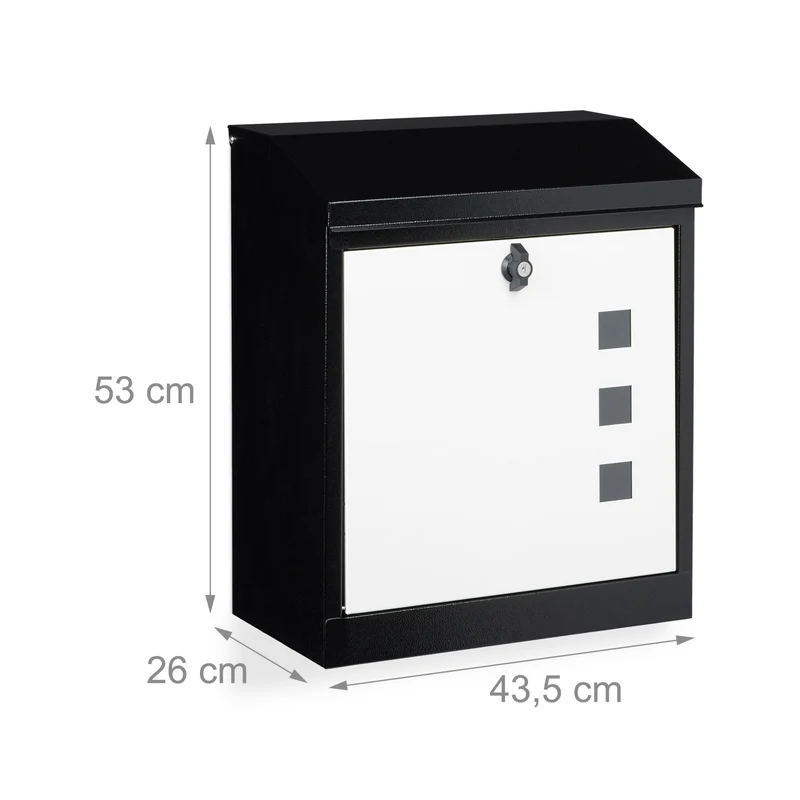 Boîte aux lettres murale grande XL pour courrier volumineux 53 x 43,5 x 26 cm en acier galvanisé noir 13_0005251