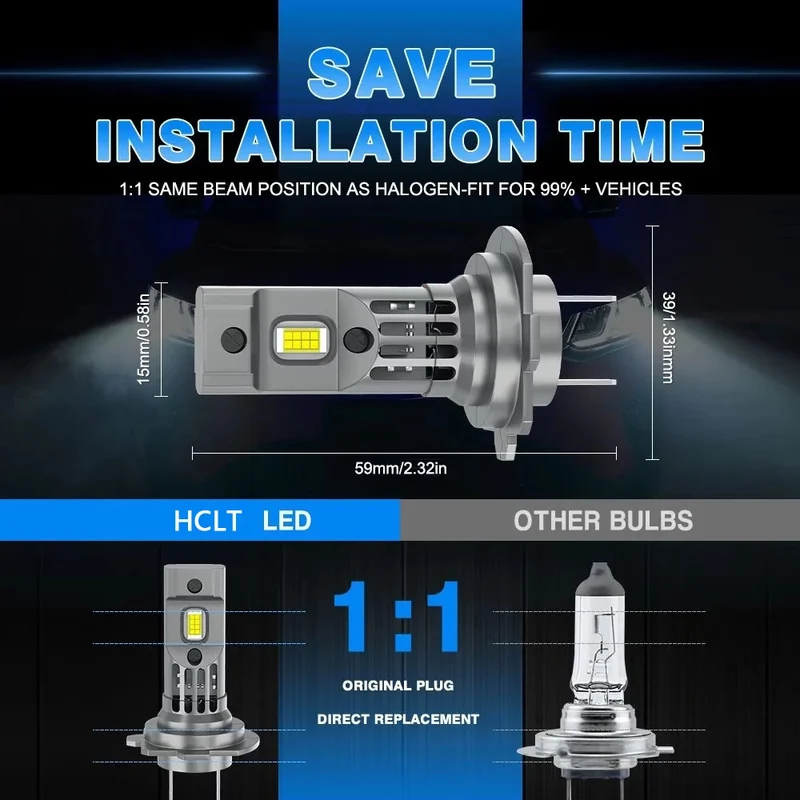 Ampoules LED H7 6000K Canbus 300W haute puissance 2 pièces