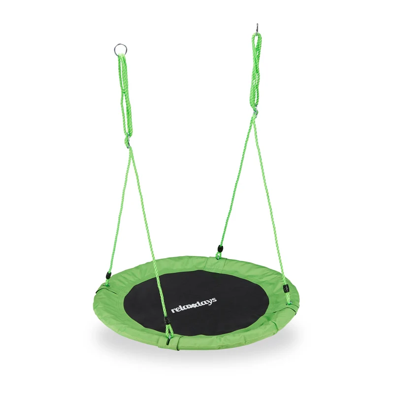 Balançoire nid d'oiseau ronde jardin ajustable hauteur 85 x 110 cm en métal vert 13_0006994