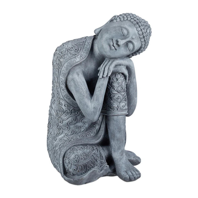 Statue de Bouddha assis décorative spirituelle 60 x 35 x 35 cm ambiance zen en céramique gris 13_0006089