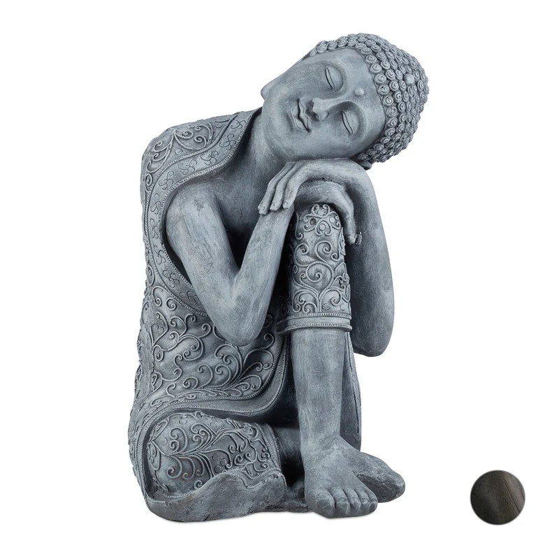 Statue de Bouddha assis décorative spirituelle 60 x 35 x 35 cm ambiance zen en céramique gris 13_0006089