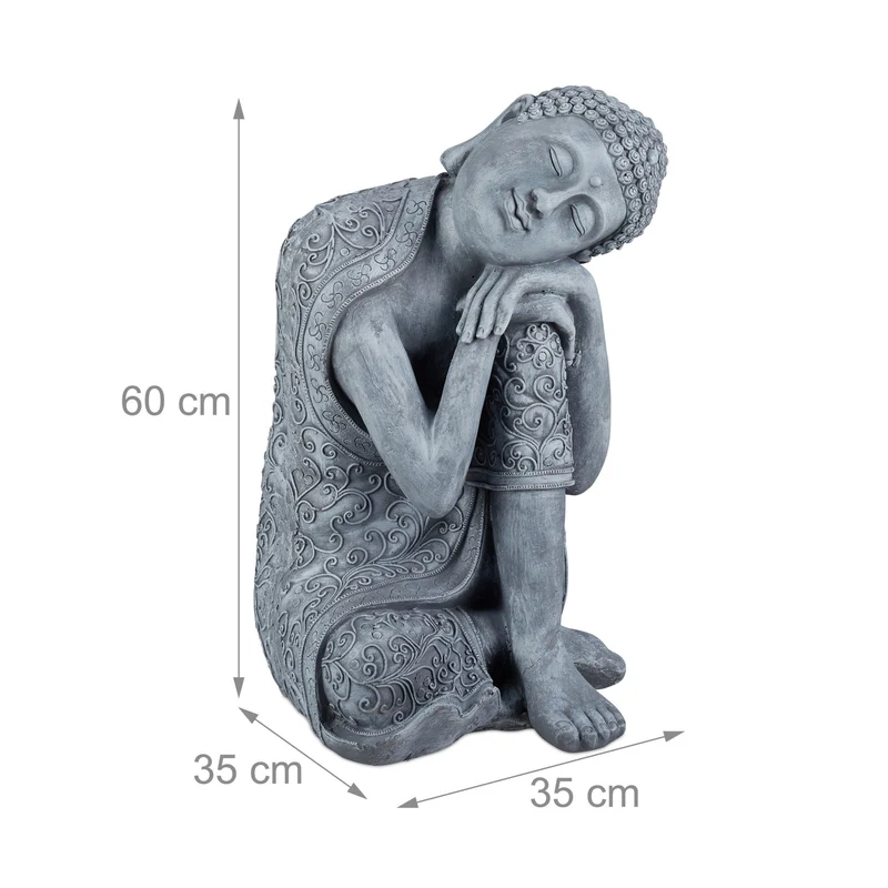 Statue de Bouddha assis décorative spirituelle 60 x 35 x 35 cm ambiance zen en céramique gris 13_0006089
