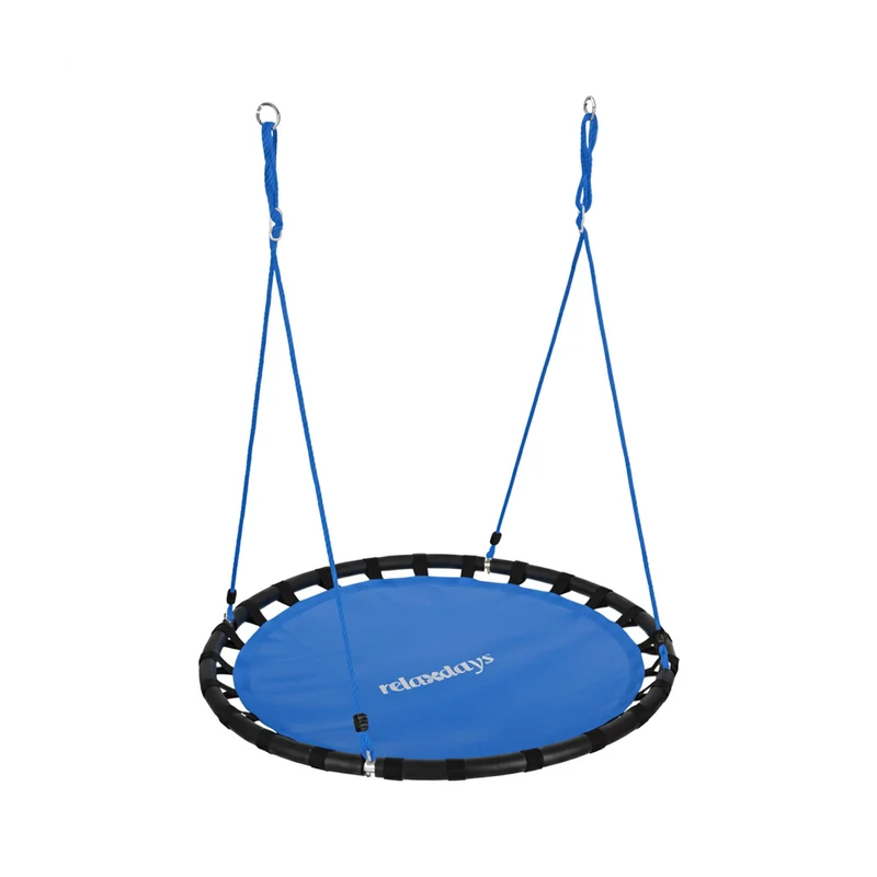 Balançoire nid d'oiseau ronde jardin 120 cm assise confortable réglable en métal noir 13_0006451
