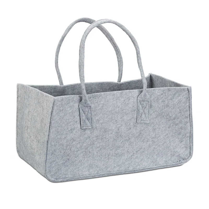 Panier à bûches de bois souple pratique 25 x 25 x 50 cm style rustique décoration en feutre gris 13_0006677
