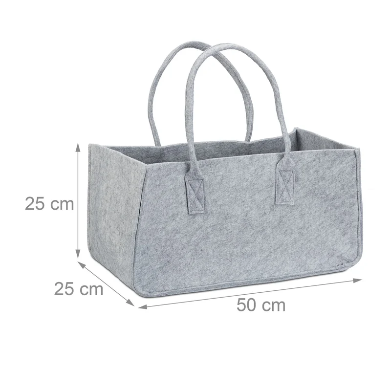 Panier à bûches de bois souple pratique 25 x 25 x 50 cm style rustique décoration en feutre gris 13_0006677