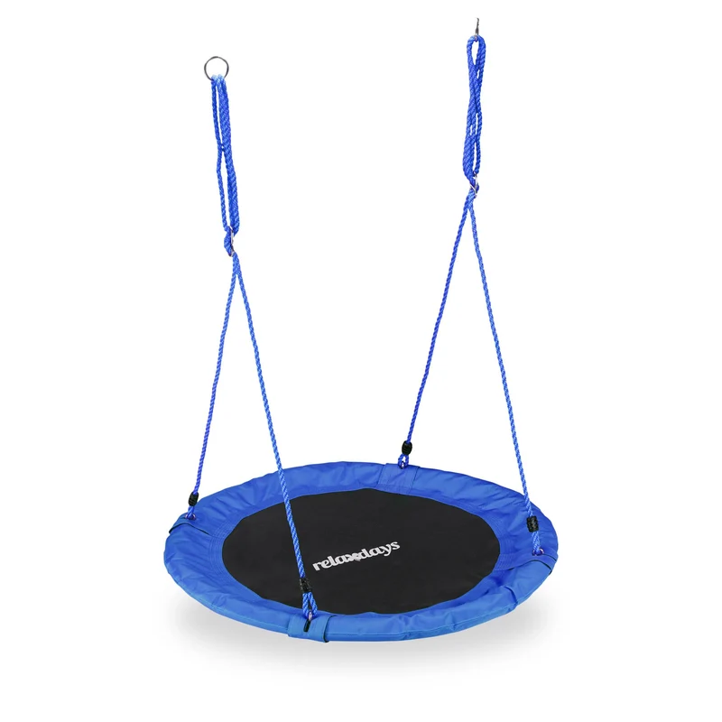 Balançoire nid d'oiseau ronde jardin 110 cm assise rembourrée réglable en métal noir 13_0006990