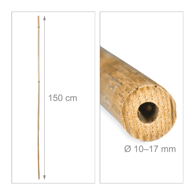 Lot de 25 tiges en bambou naturel pour jardin 150 x 10 cm stabilisation plantes décoration asiatique en bambou naturel 13_0006321