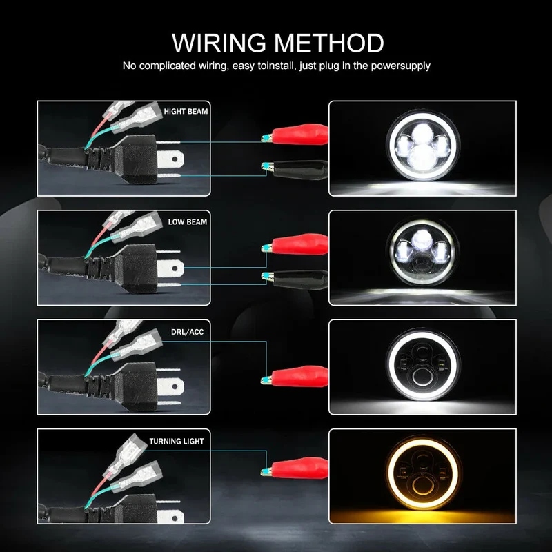 Phares LED ronds 7 pouces H4 Angel Eyes Jeep Wrangler 2 pièces