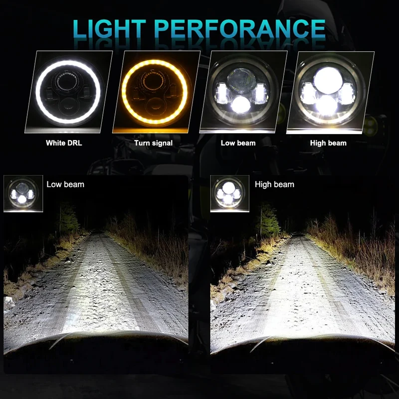 Phares LED ronds 7 pouces H4 Angel Eyes Jeep Wrangler 2 pièces