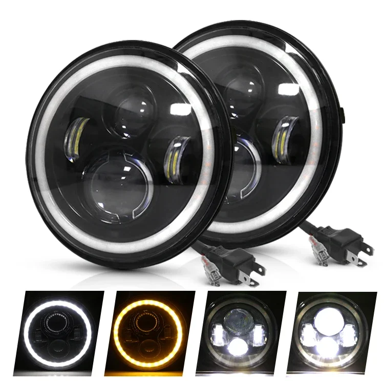 Phares LED ronds 7 pouces H4 Angel Eyes Jeep Wrangler 2 pièces
