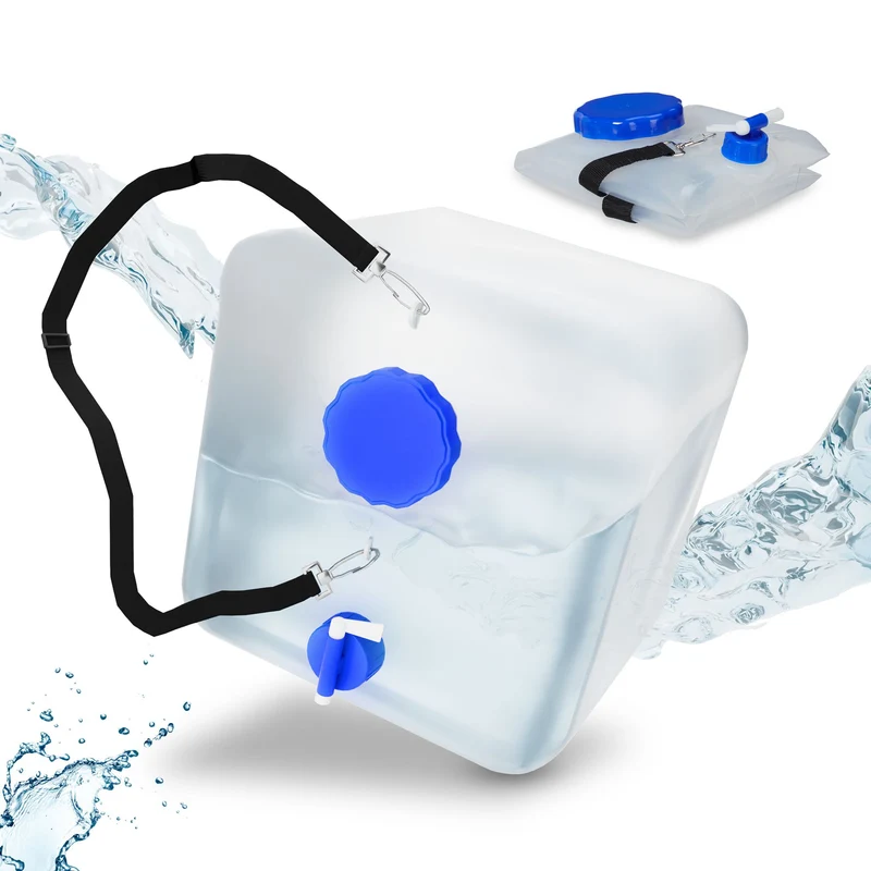 Lot de 2 bidons pliables pratiques pour camping et pique-nique 15 x 15 x 25 cm en plastique transparent 13_0008333