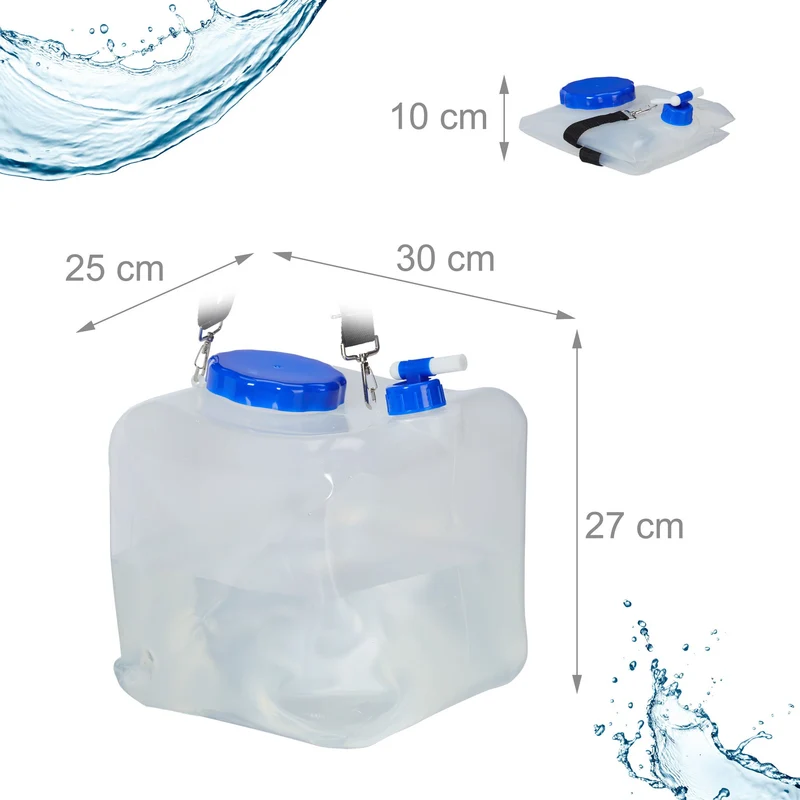 Lot de 2 bidons pliables pratiques pour camping et pique-nique 15 x 15 x 25 cm en plastique transparent 13_0008333