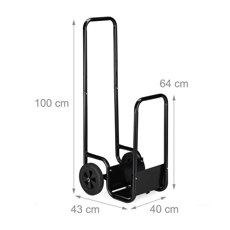 Chariot à bois robuste pour transport facile stockage à court terme 100 x 50 x 40 cm en métal noir 13_0008415