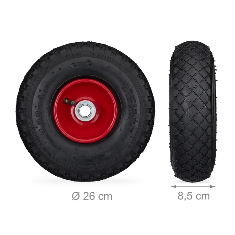Lot de 2 roues de brouette en caoutchouc pour chariot jardin 26 x 8,5 cm confort de transport en acier gris 13_0005534
