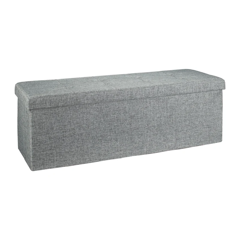 Pouf de rangement pliant assise moelleuse 38 x 114 x 38 cm en lin beige 13_0005141