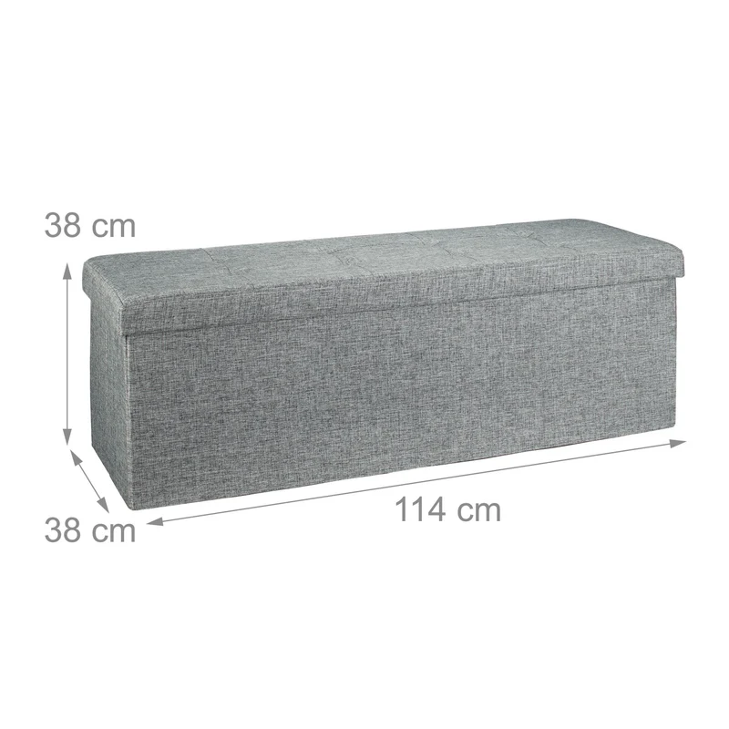Pouf de rangement pliant assise moelleuse 38 x 114 x 38 cm en lin beige 13_0005141