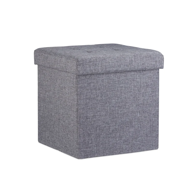 Tabouret pliant cube rangement 38 x 38 x 38 cm pratique moderne salon chambre en lin beige 13_0005724