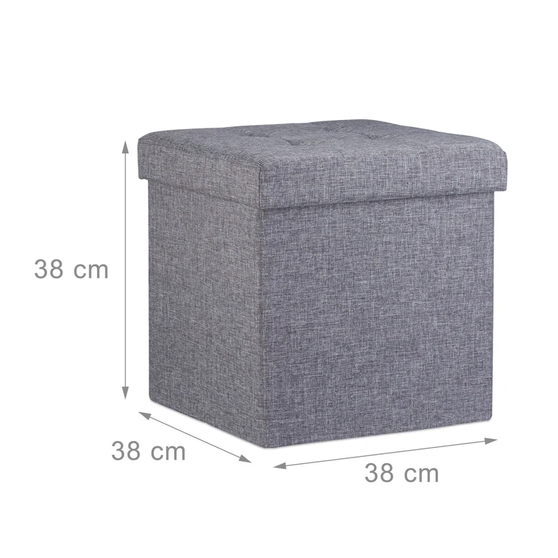 Tabouret pliant cube rangement 38 x 38 x 38 cm pratique moderne salon chambre en lin beige 13_0005724