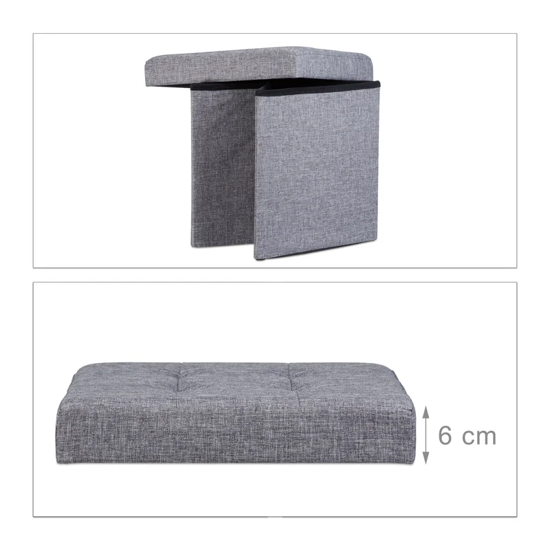 Tabouret pliant cube rangement 38 x 38 x 38 cm pratique moderne salon chambre en lin beige 13_0005724