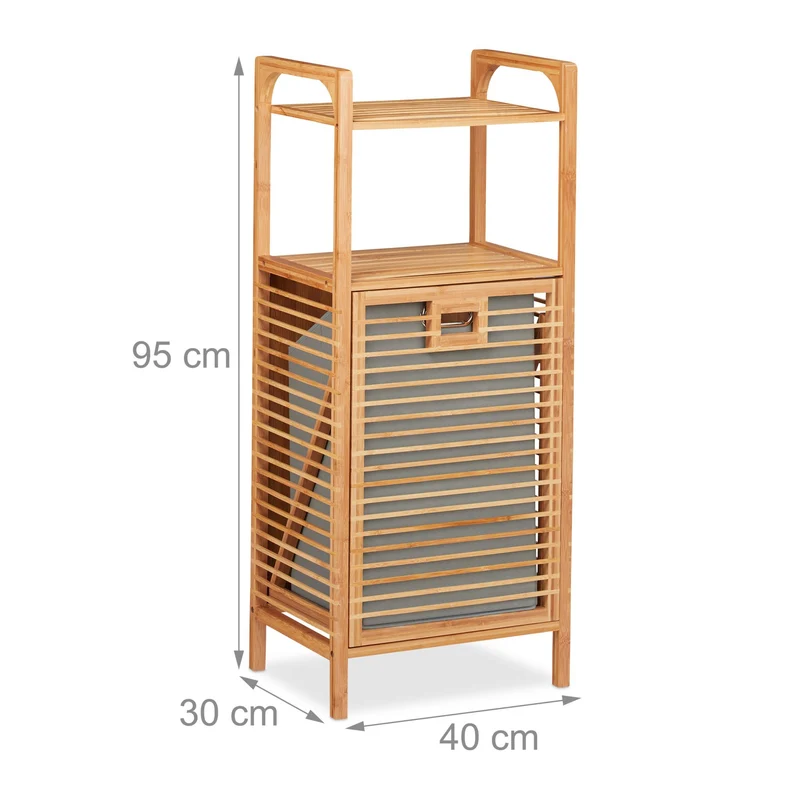 Etagère moderne salle de bain avec panier à linge rabattable 80 x 30 x 100 cm en bambou naturel 13_0005631