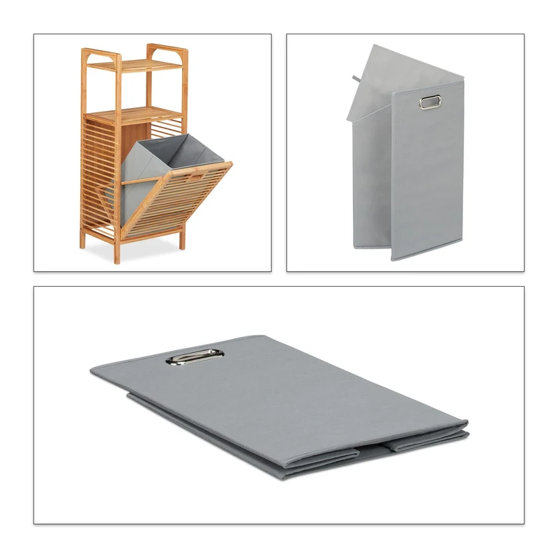 Etagère moderne salle de bain avec panier à linge rabattable 80 x 30 x 100 cm en bambou naturel 13_0005631