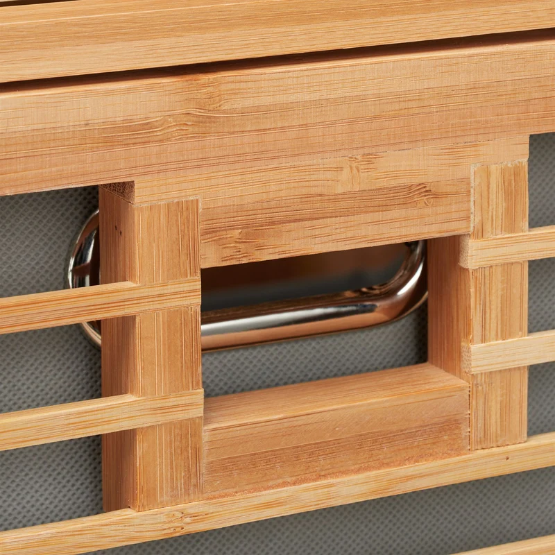 Etagère moderne salle de bain avec panier à linge rabattable 80 x 30 x 100 cm en bambou naturel 13_0005631
