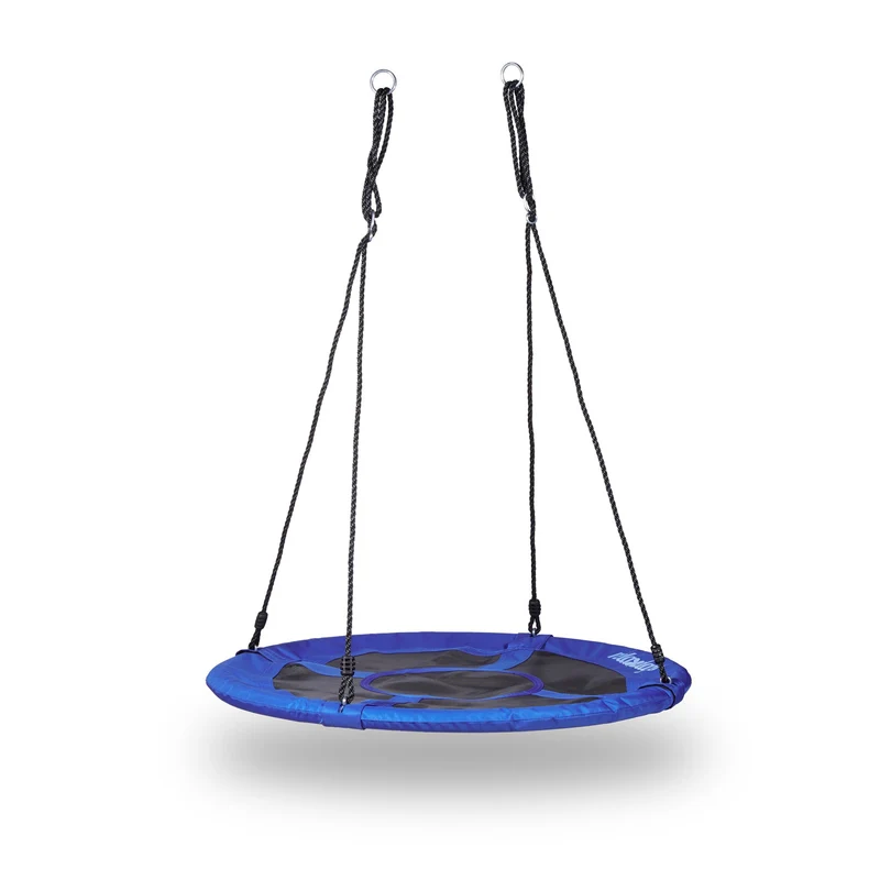 Balançoire nid d'oiseau ronde jardin pour enfants et adultes confort d'assise moderne 110 cm en nylon bleu foncé 13_0005259