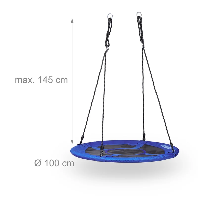 Balançoire nid d'oiseau ronde jardin pour enfants et adultes confort d'assise moderne 110 cm en nylon bleu foncé 13_0005259