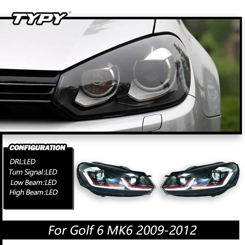 Phares TYPY VW Golf 6 MK6 2009-2012 TSI Argent GTI Rouge Fumé