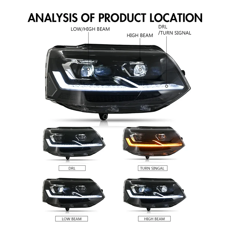 Phares LED VW T5.1 2013-2015 T6 2016-2019 Projecteur LED