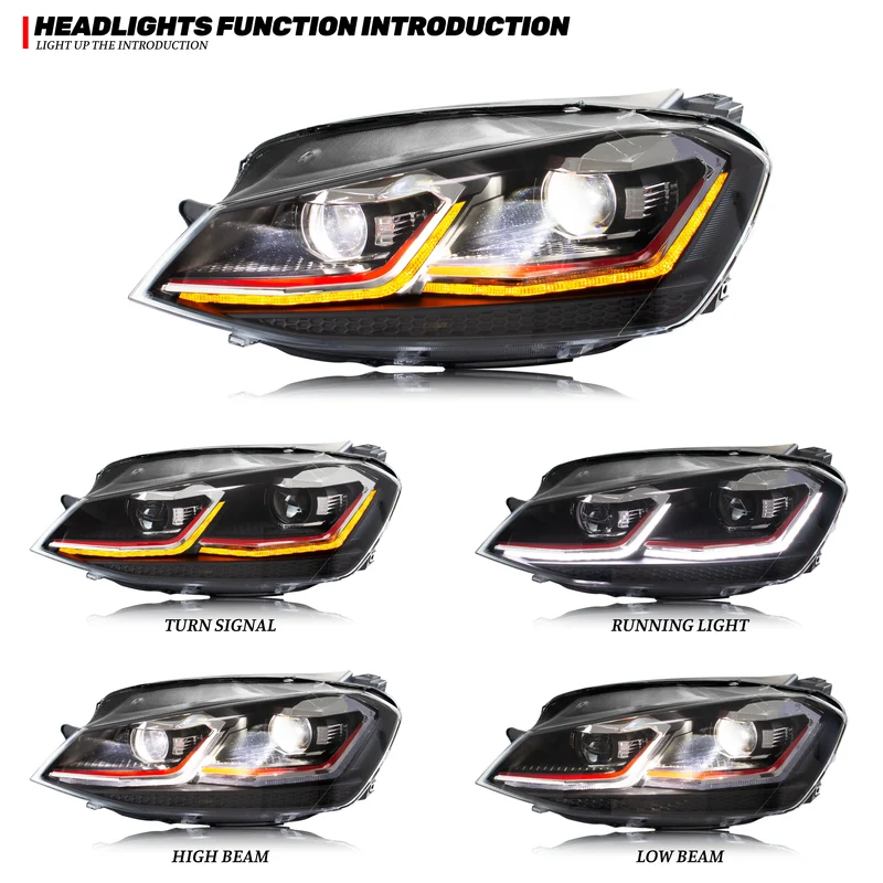 Phares LED VW Golf 7 MK7 2013-2017 Red Line E-Mark