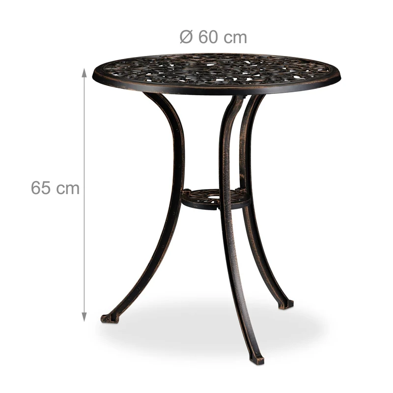 Ensemble de mobilier de balcon table ronde 70 x 70 x 75 cm avec 2 chaises design antique ambiance romantique en aluminium noir 13_0008339