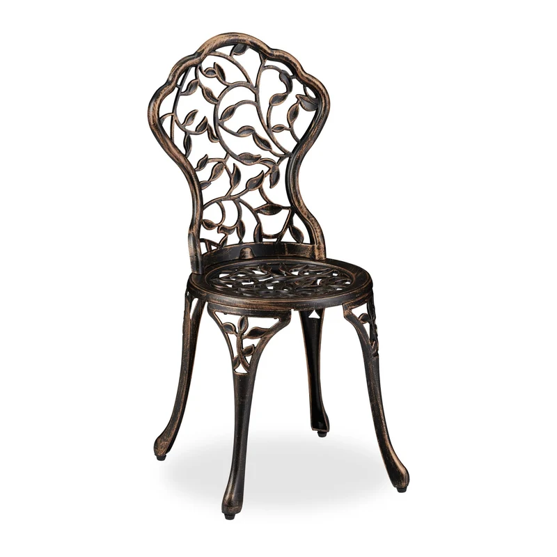 Ensemble de mobilier de balcon table ronde 70 x 70 x 75 cm avec 2 chaises design antique ambiance romantique en aluminium noir 13_0008339