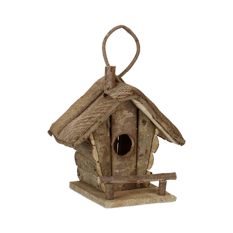 Maison d'oiseaux décorative en bois naturel style rustique pour balcon jardin 32 x 29 x 16 cm en bois nature 13_0008695