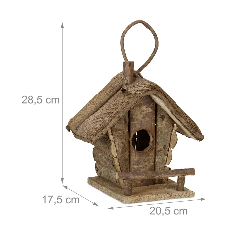 Maison d'oiseaux décorative en bois naturel style rustique pour balcon jardin 32 x 29 x 16 cm en bois nature 13_0008695