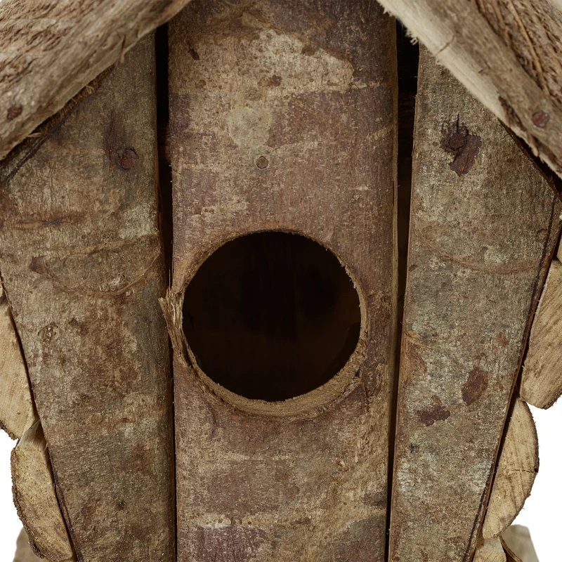 Maison d'oiseaux décorative en bois naturel style rustique pour balcon jardin 32 x 29 x 16 cm en bois nature 13_0008695
