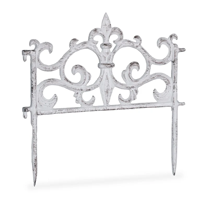 Bordure de jardin décorative antique en fonte de fer 27 x 27 x 1 cm pour délimitation espace en blanc 13_0008733