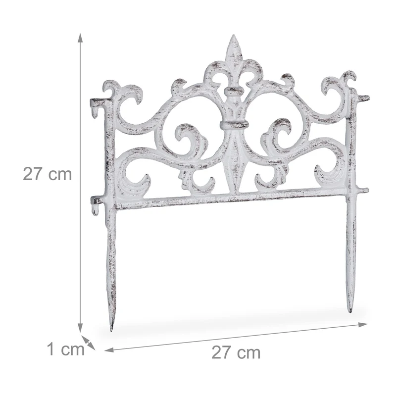 Bordure de jardin décorative antique en fonte de fer 27 x 27 x 1 cm pour délimitation espace en blanc 13_0008733