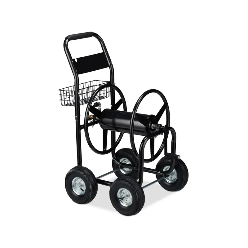 Chariot à tuyaux jardinage XL stable 40 x 85 x 57 cm maniement confortable en métal noir 13_0008150