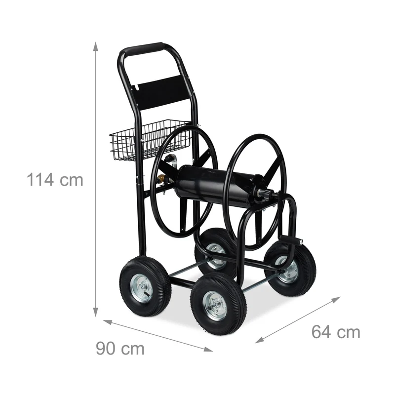 Chariot à tuyaux jardinage XL stable 40 x 85 x 57 cm maniement confortable en métal noir 13_0008150