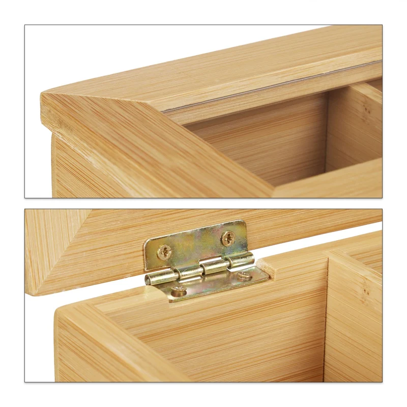 Boîte à thé allongée avec couvercle vitré 30 x 10 x 10 cm gain de place décoration naturelle en bambou beige 13_0008442