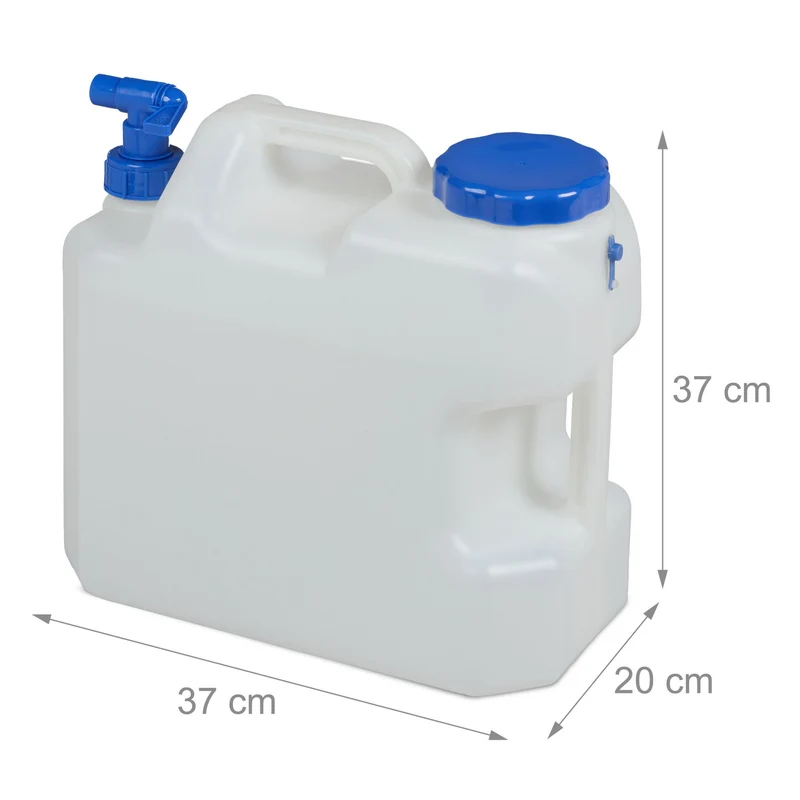 Bidon à eau transportable 12 L 35,5 x 17 x 32 cm pratique hermétique festival en HDPE blanc 13_0008811
