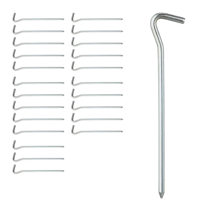Lot de 24 sardines rondes piquets de tente camping fixations sécurisées 18 x 3,5 x 0,6 cm en fer galvanisé argenté 13_0008980