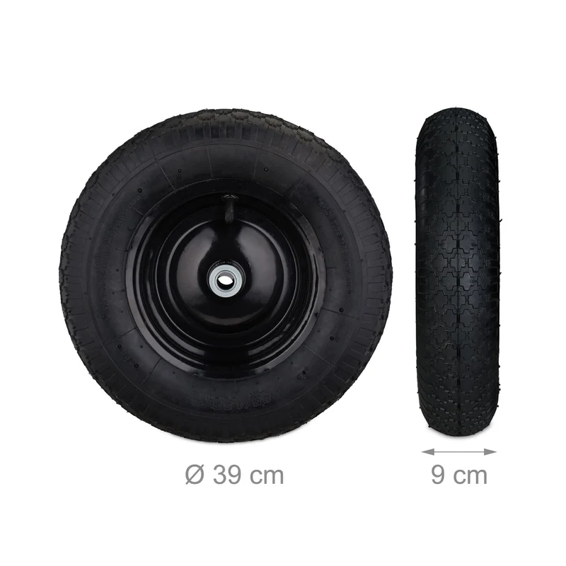 Roue de brouette gonflable 39 x 9 cm confort de transport surface profilée en caoutchouc noir 13_0007682