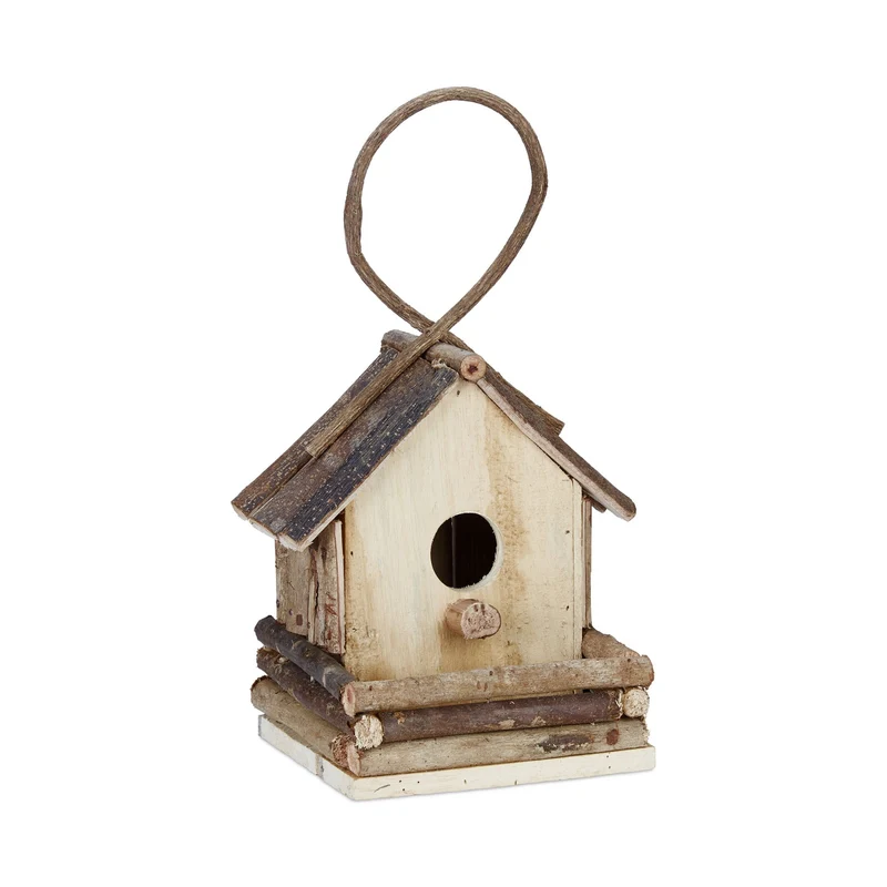 Maison d'oiseaux décorative naturelle rustique balcon jardin 28,5 x 20,5 x 17,5 cm en bois naturel 13_0008696