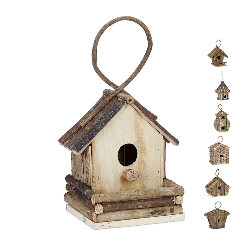 Maison d'oiseaux décorative naturelle rustique balcon jardin 28,5 x 20,5 x 17,5 cm en bois naturel 13_0008696
