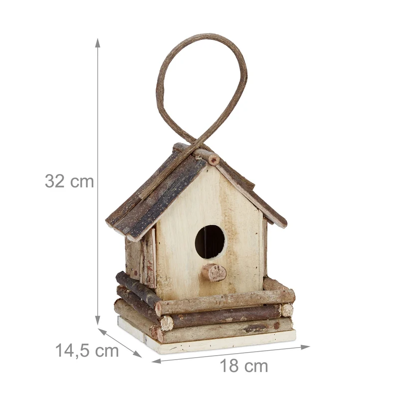 Maison d'oiseaux décorative naturelle rustique balcon jardin 28,5 x 20,5 x 17,5 cm en bois naturel 13_0008696