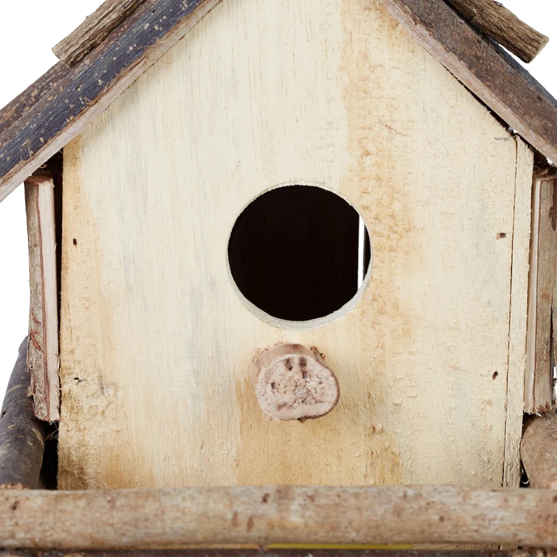 Maison d'oiseaux décorative naturelle rustique balcon jardin 28,5 x 20,5 x 17,5 cm en bois naturel 13_0008696