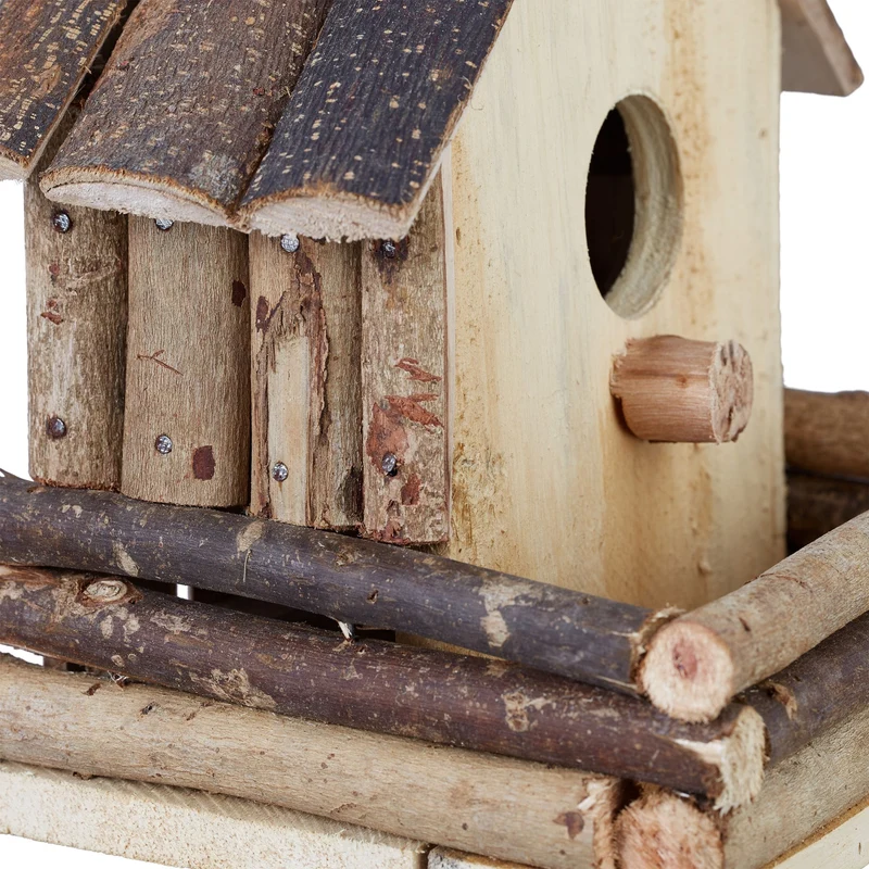 Maison d'oiseaux décorative naturelle rustique balcon jardin 28,5 x 20,5 x 17,5 cm en bois naturel 13_0008696